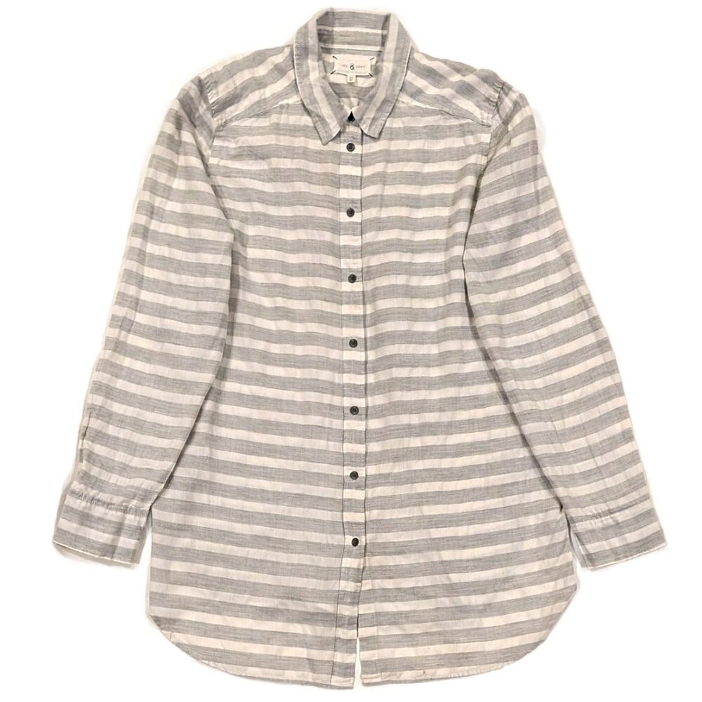 Lou & Grey Lightweight Striped Boyfriend Button Down Shirt SZ. L